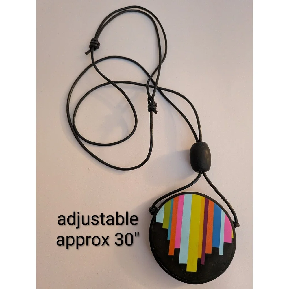 Handmade Polymer Clay Pendant Necklace Adjustable Black Cord Geometric Colorful